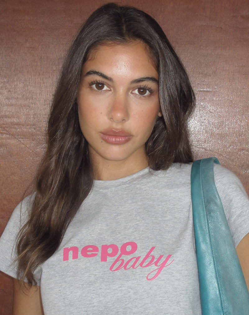 Clio Baggy Tee in Grey Marl with Nepo Baby Graphic