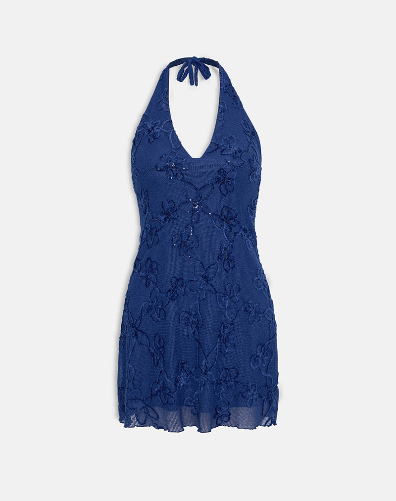 Image of Codami Halterneck Mini Dress in Sequin Knit Navy