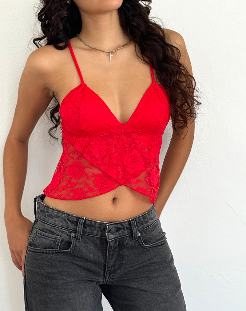 Cojira Lace Butterfly Top in Big Rose Red