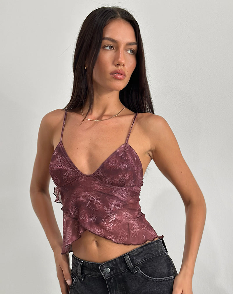 Image of Cojira Top in Mesh Tonal Paisley Plum