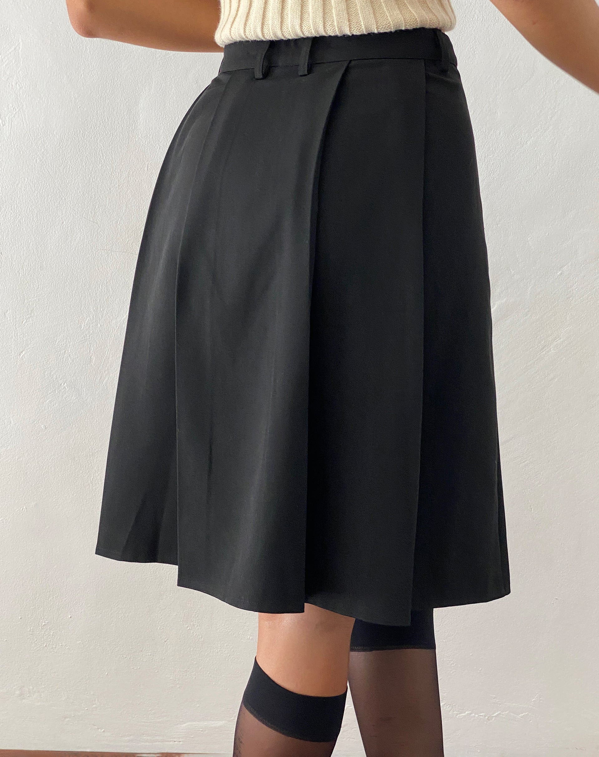 image of Colette Pleated Knee Length Skirt in Black Tailoring