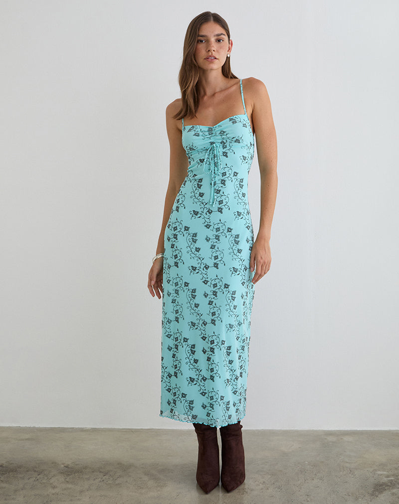 Image of Collete Midi Dress in Winding Ivy Blue