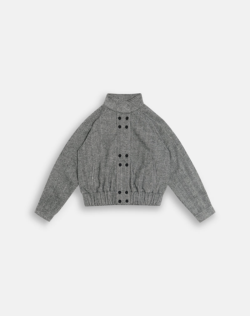 Image of Conrad Double Button High Neck Jacket in Black and White
