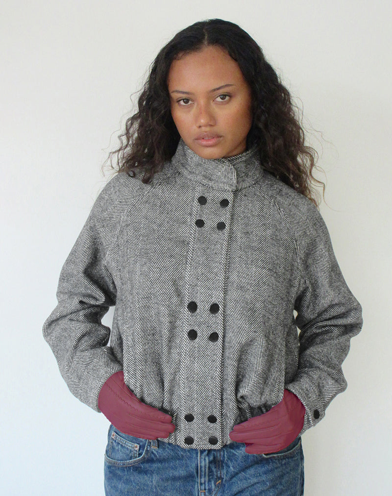 Image of Conrad Double Button High Neck Jacket in Black and White