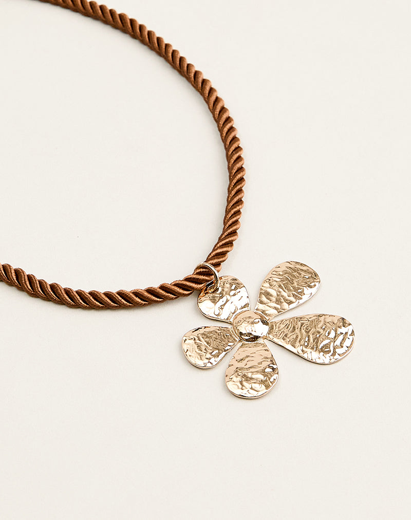 Cord Necklace with Gold Plated Flower Pendant
