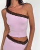 Image of Cordia One Shoulder Top in Lavender with Bitter Chocolate Lace