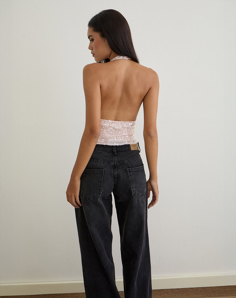 Image of Cosio Halter Top in Sequin Baby Pink
