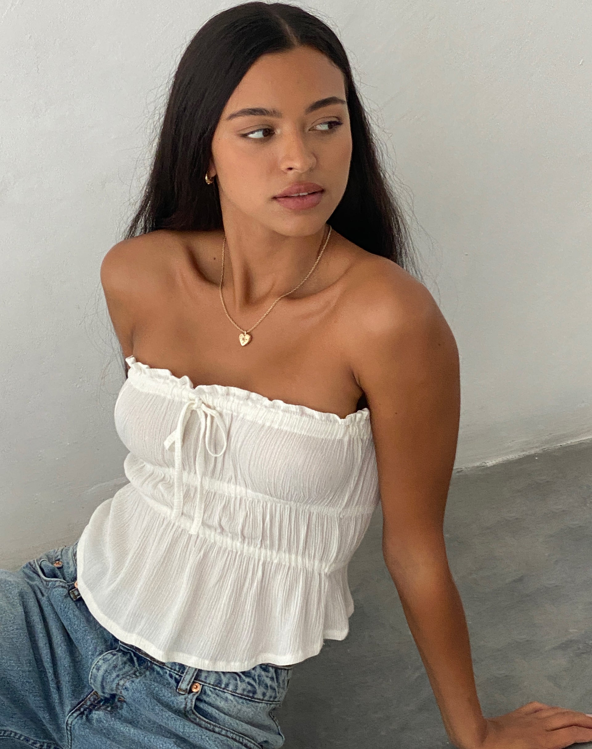 image of Cove Bandeau Top in Crinkle Off White