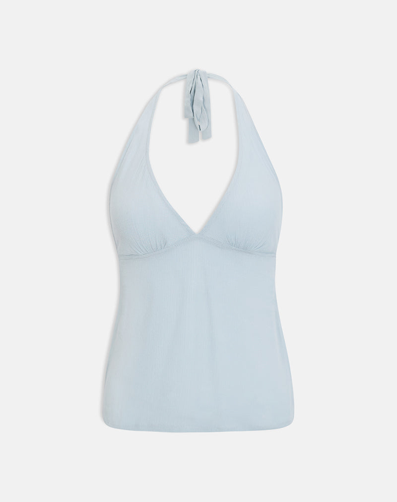 Image of Crinas Halter Top in Crinkle Grey Blue