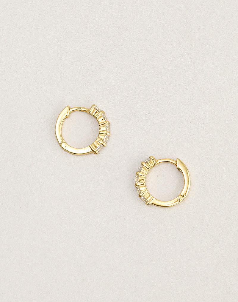 Image of Cubic Zirconia Gold Plated Hinged Huggies Hoop Earrings