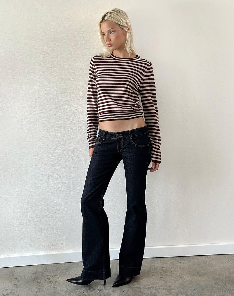 Image of Daima Top in Knit Mini Stripe Brown