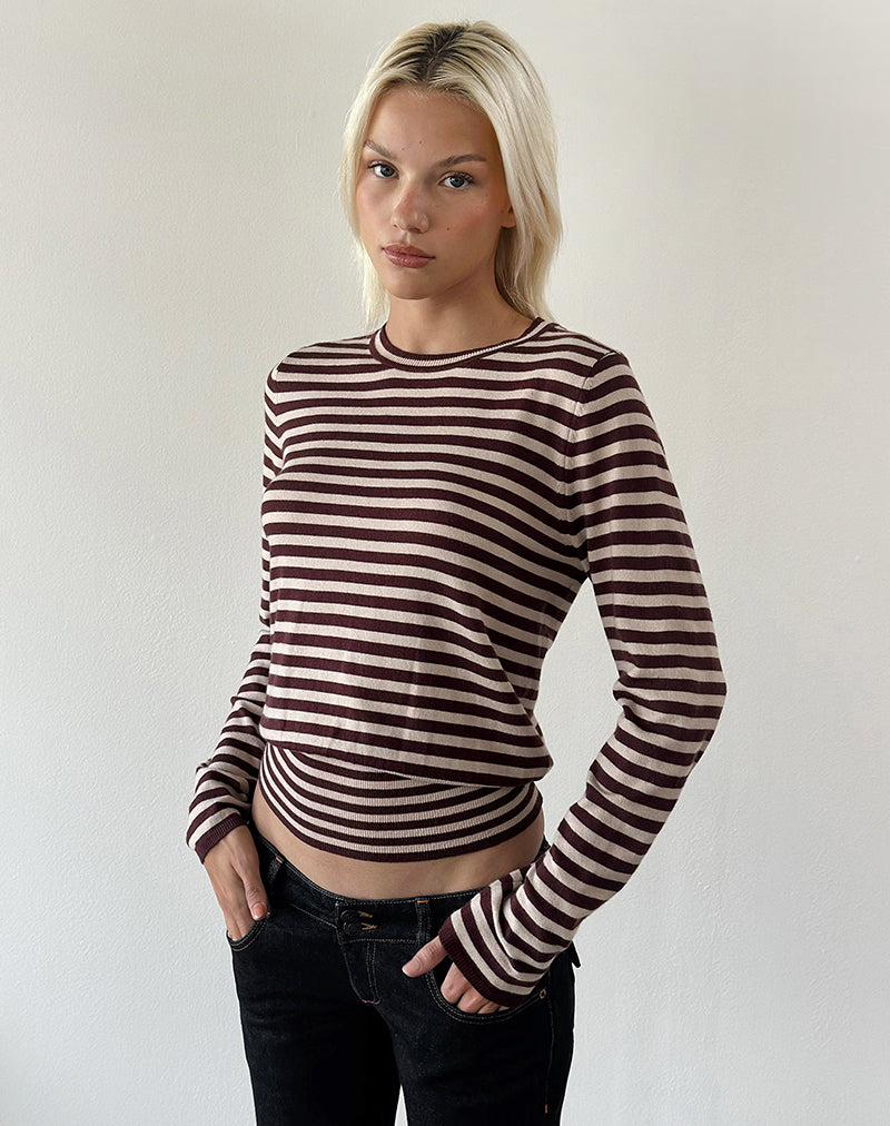 Image of Daima Top in Knit Mini Stripe Brown
