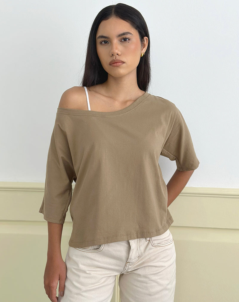 Image of Daimin Off the Shoulder Top in Jersey Khaki