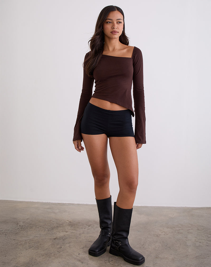 Image of Dalene Asymmetric Long Sleeve Top in Bitter Chocolate