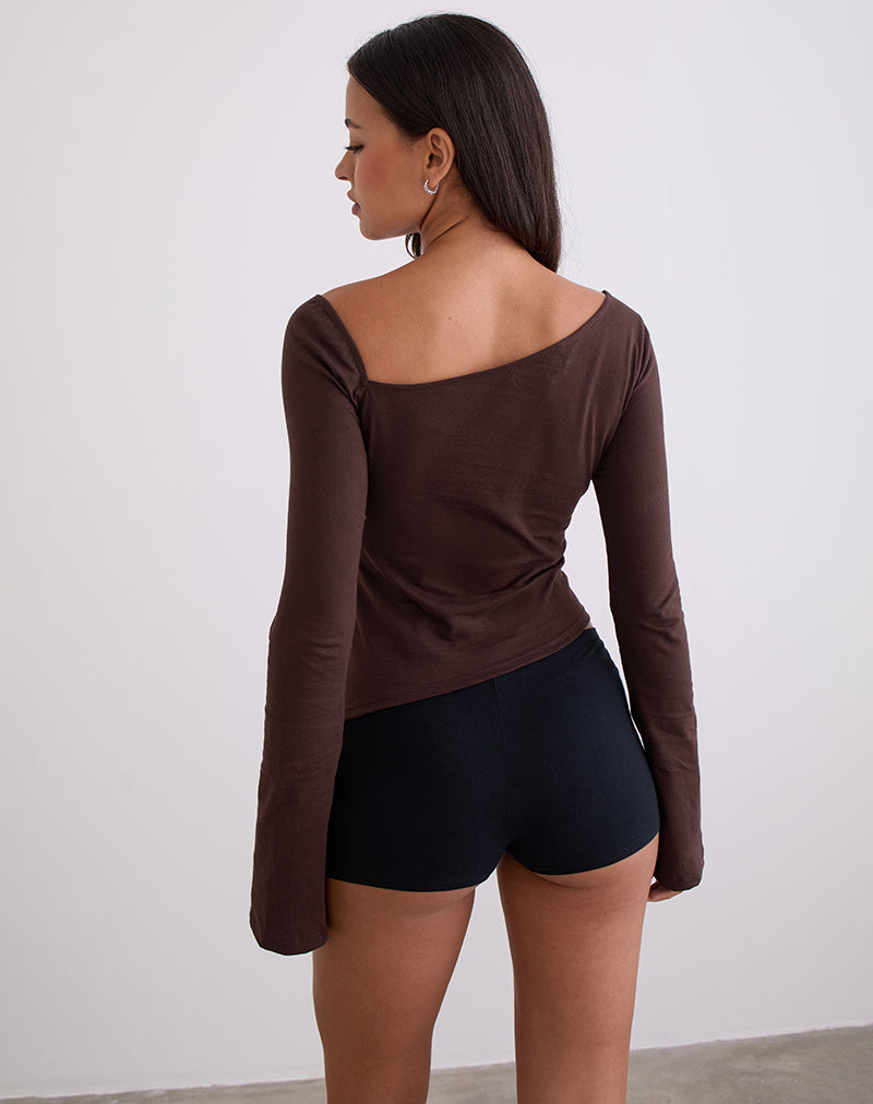 Image of Dalene Asymmetric Long Sleeve Top in Bitter Chocolate