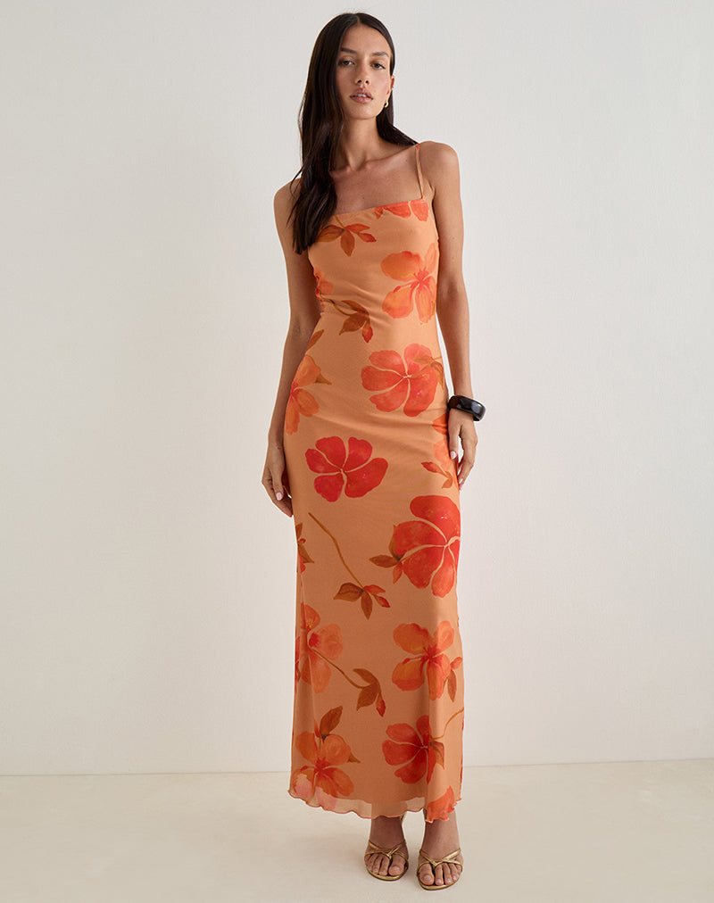 Image of Dalesio Maxi Dress in Watercolour Hibiscus Orange