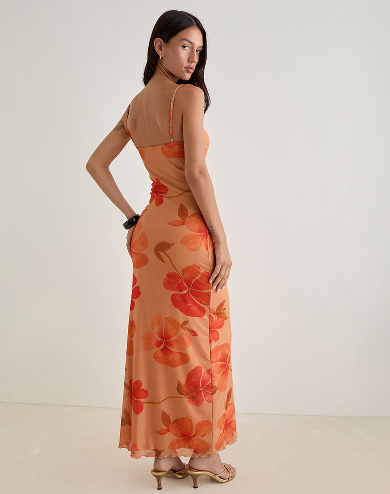 Image of Dalesio Maxi Dress in Watercolour Hibiscus Orange