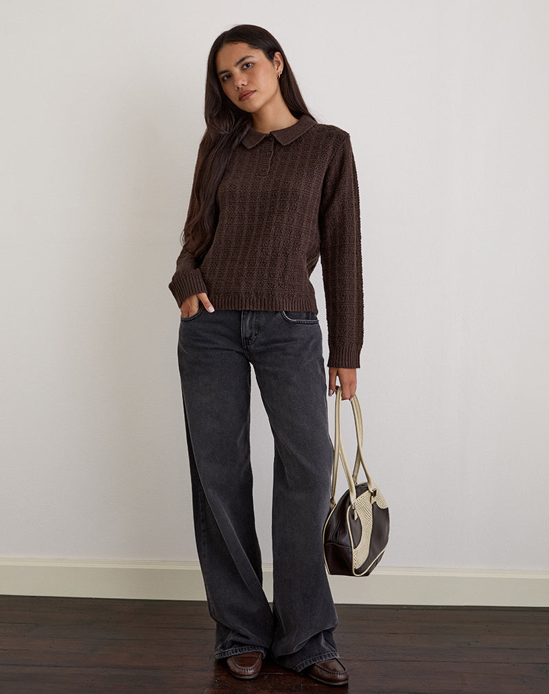 Image of Dalina Knit Jumper in Check Brown