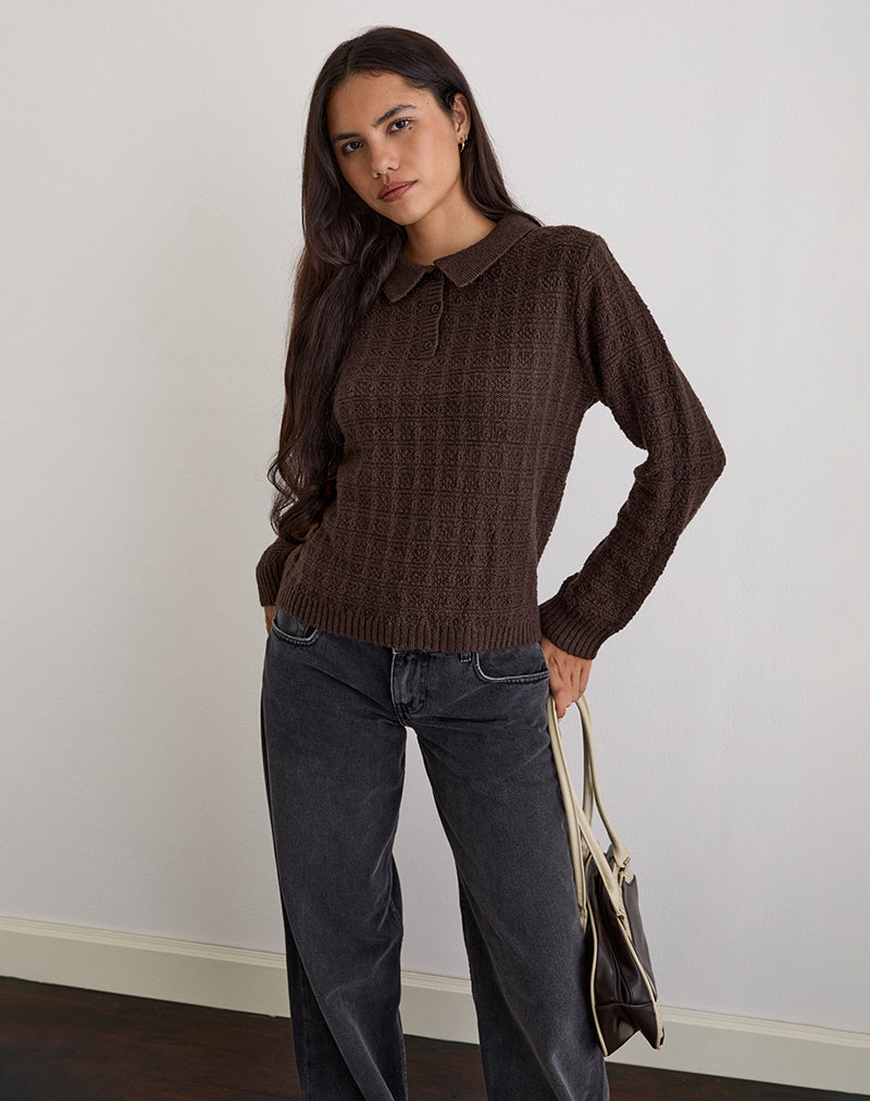 Image of Dalina Knit Jumper in Check Brown