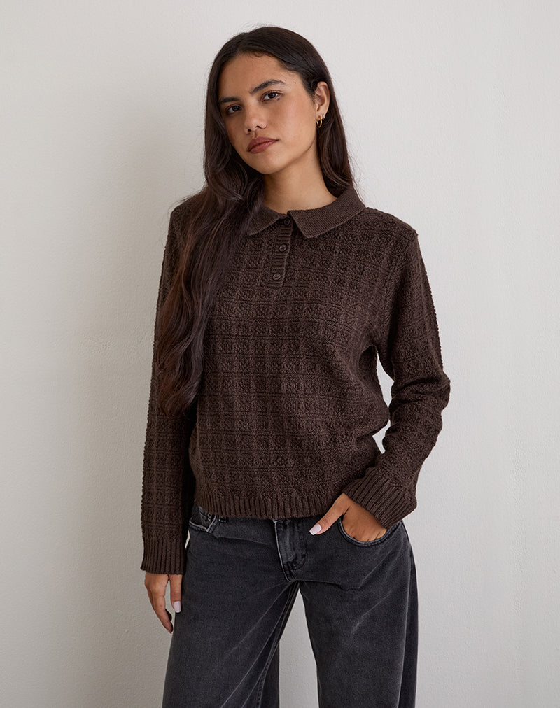 Brown Check Knit Jumper | Dalina – motelrocks.com