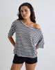 Image of Daman Off Shoulder Basic Top in Ivory with Charcoal Stripe