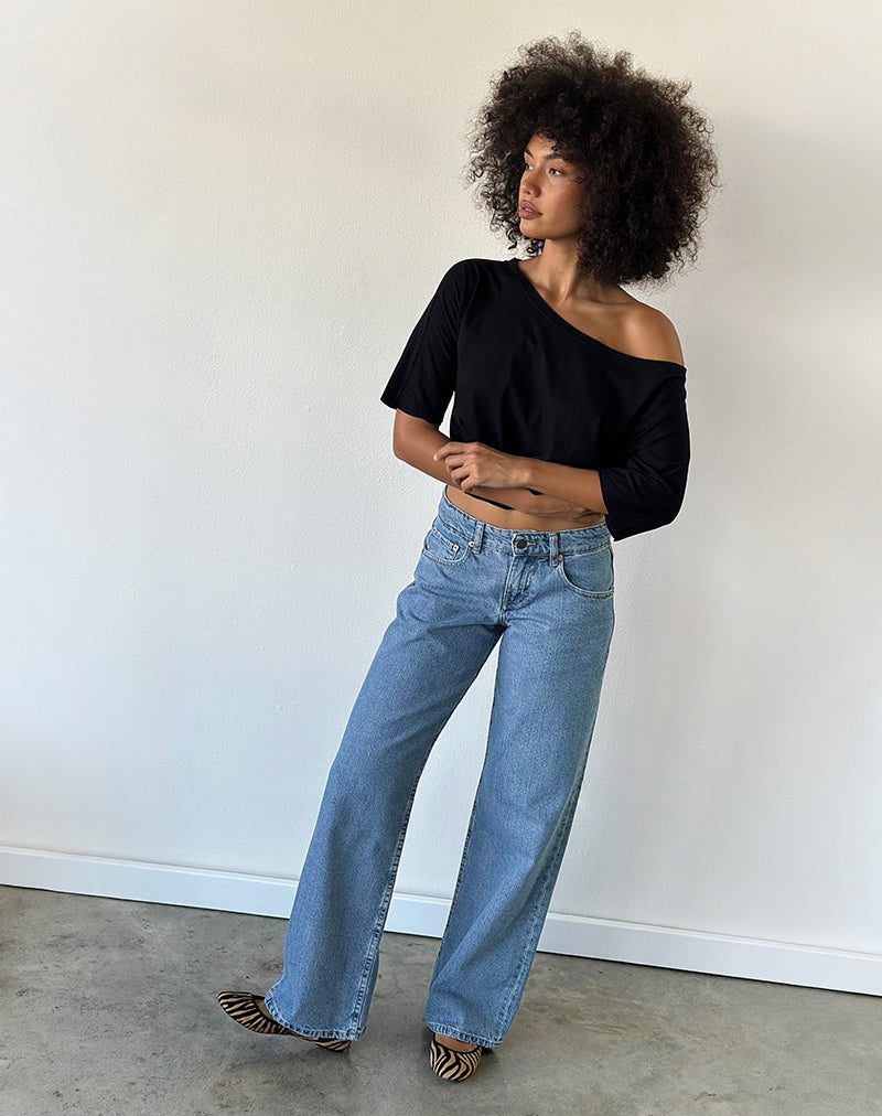 Ocean Storm Oblique Stripe Off The Shoulder Jersey Top | Danama