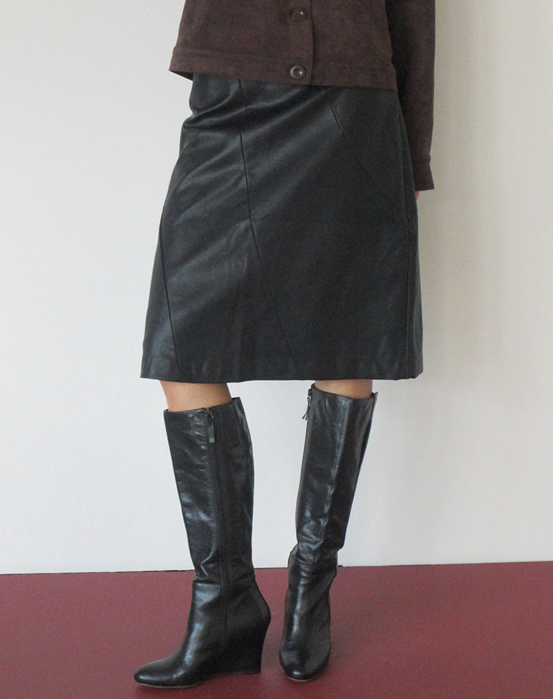 Image of Damine Midi Pencil Skirt in PU Black