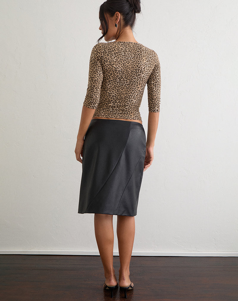 Image of Damine Midi Pencil Skirt in PU Black