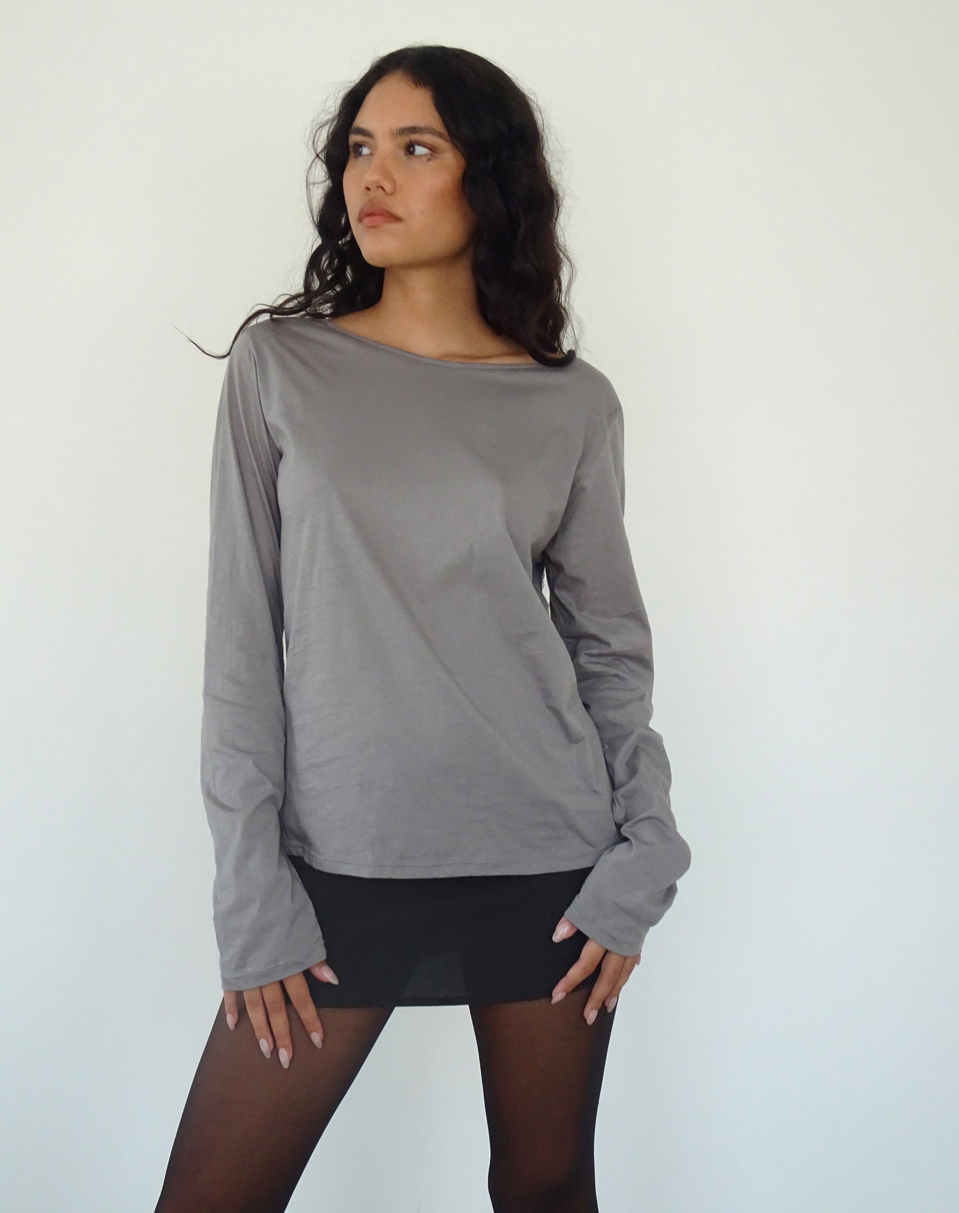 Image of Damon Baggy Long Sleeve Top in Elephant Grey Tissue Jersey
