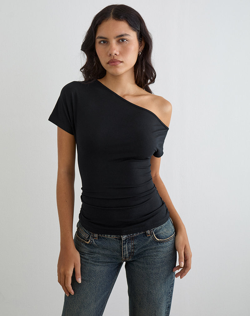 Image of Danama One Shoulder Top in Jersey Black