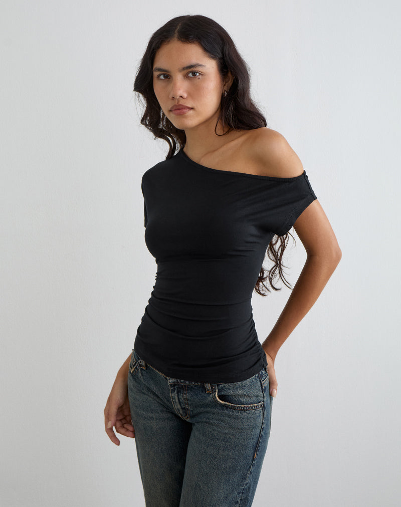 Image of Danama One Shoulder Top in Jersey Black