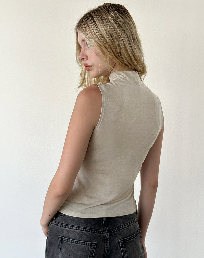 Image of Danha Mock Tank Top in Sheer Jersey Cream