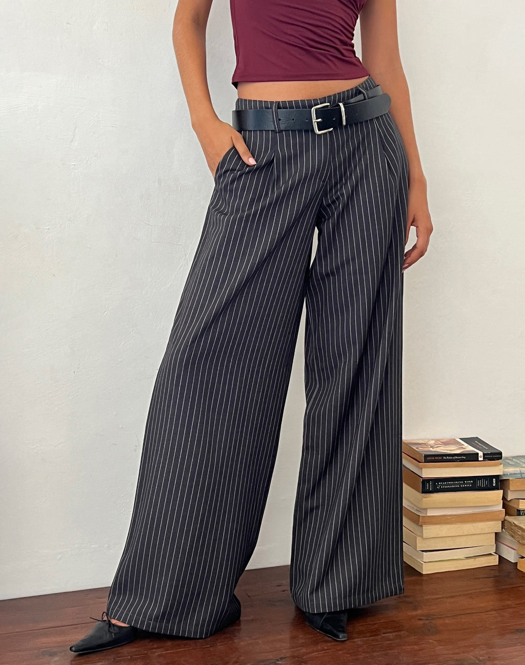 Sagawa Tailored Trouser in Dark Grey Pinstripe