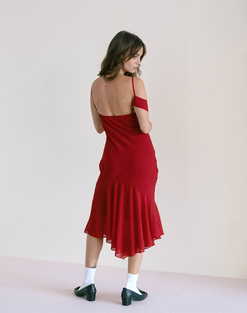 Dansya Midi Chiffon Dress in Red