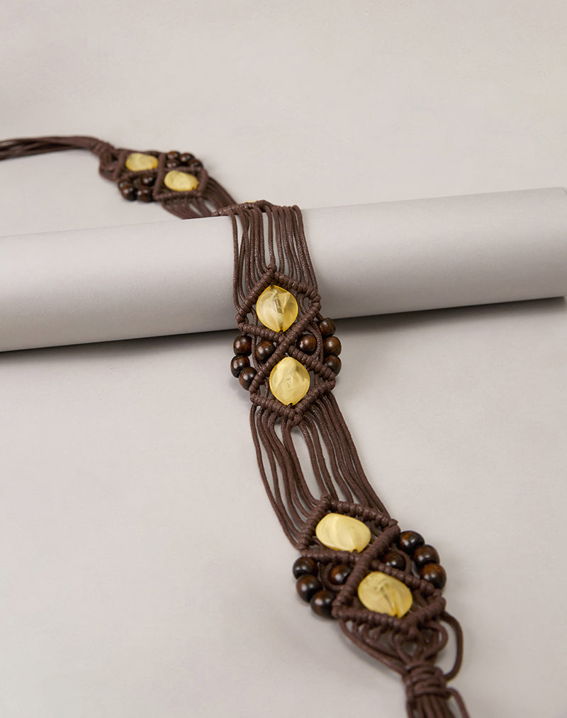 Image of Danta Belt in Brown with Yellow Beads