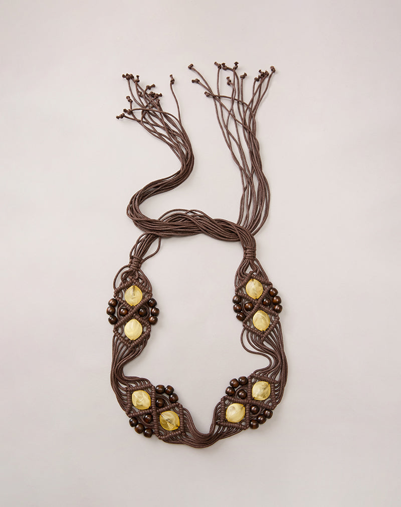 Danta Belt in Brown with Yellow Beads