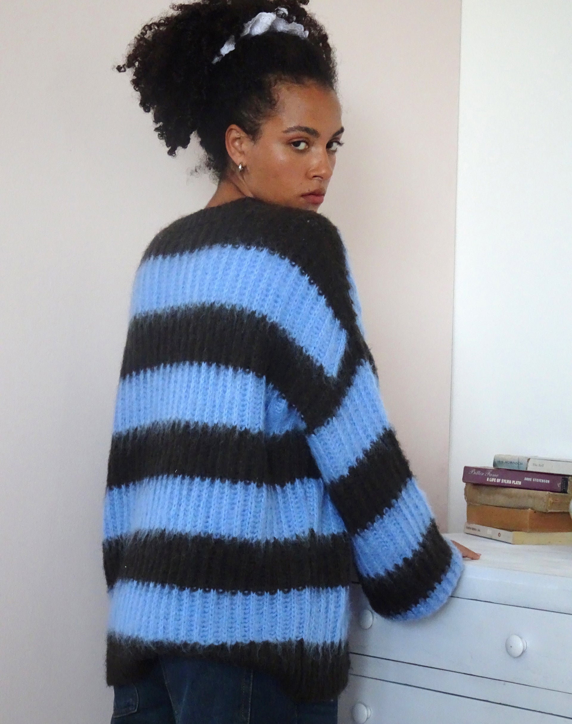 Image of Daren Knitted Oversized Jumper in Brown and Blue Stripe
