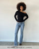 Image of Ultra Low Rise Stretch Flare Jeans in Mid Blue