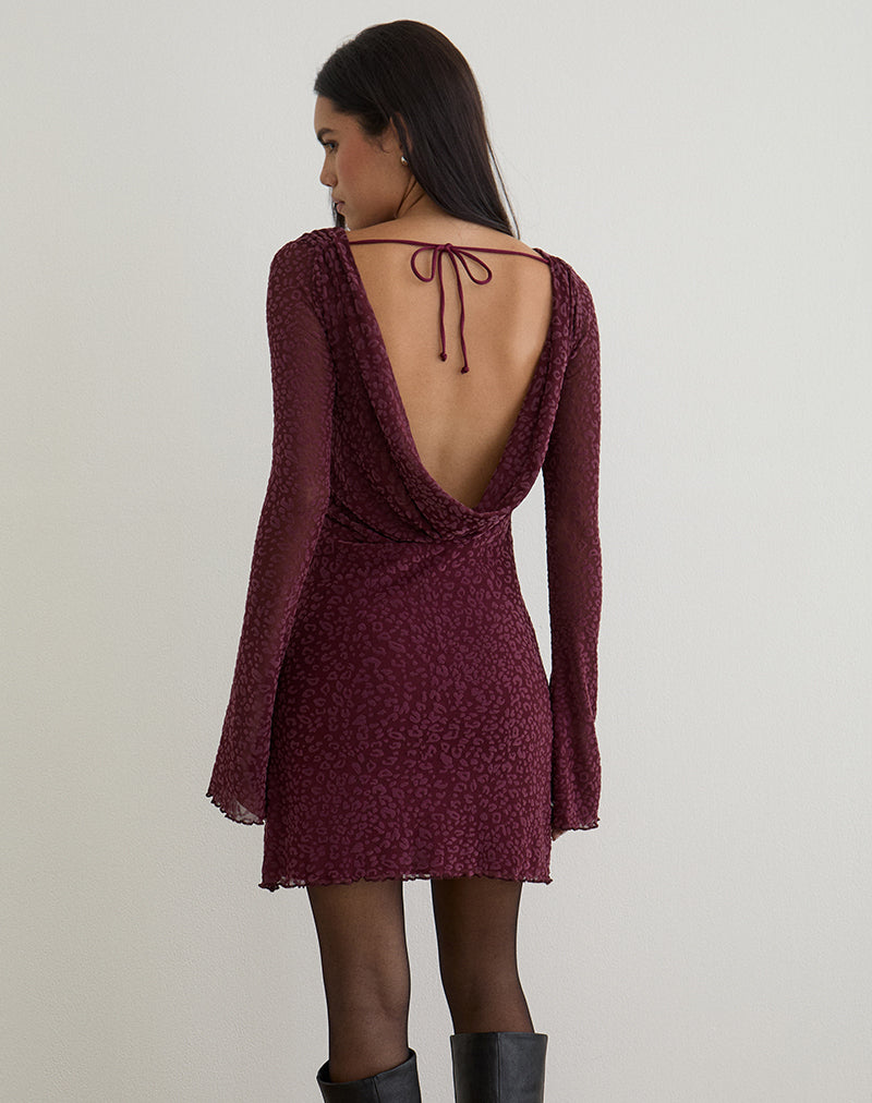 Image of Dasa Long Sleeve Mini Dress in Flock Mini Leopard Plum