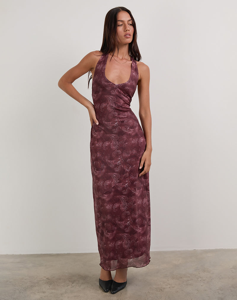 Datari Maxi Dress in Mesh Tonal Paisley Plum Datari Maxi Dress in Mesh Tonal Paisley Plum