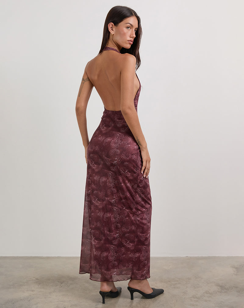 Image of Datari Maxi Dress in Mesh Tonal Paisley Plum