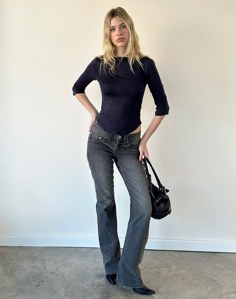 Image of Dawan Quarter Sleeve Top in Sheer Jersey Navy