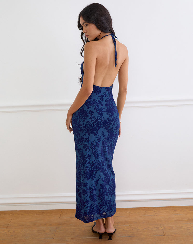 Dawn Maxi Dress in Midnight Leaf Flock Navy