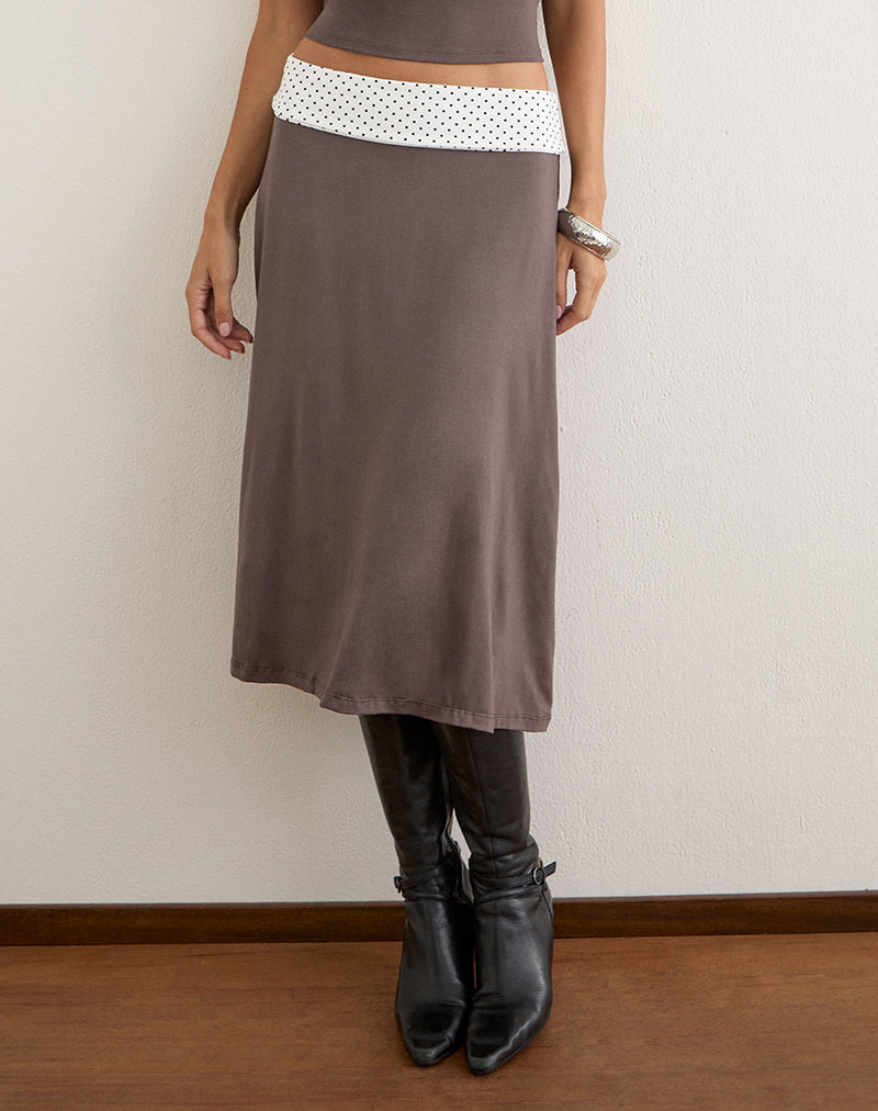 Image of Adah Midi Skirt in Peppercorn with White Polka Dots Waistband