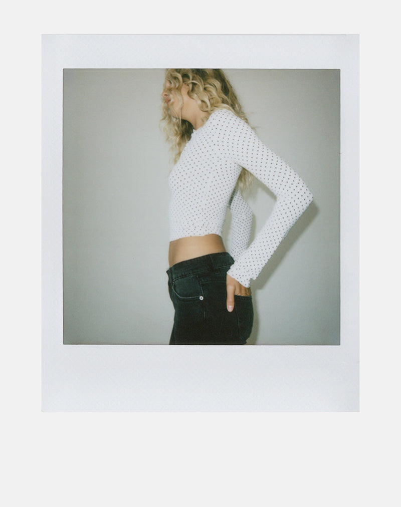 Image of Delano Top in White with Micro Polka Black Print