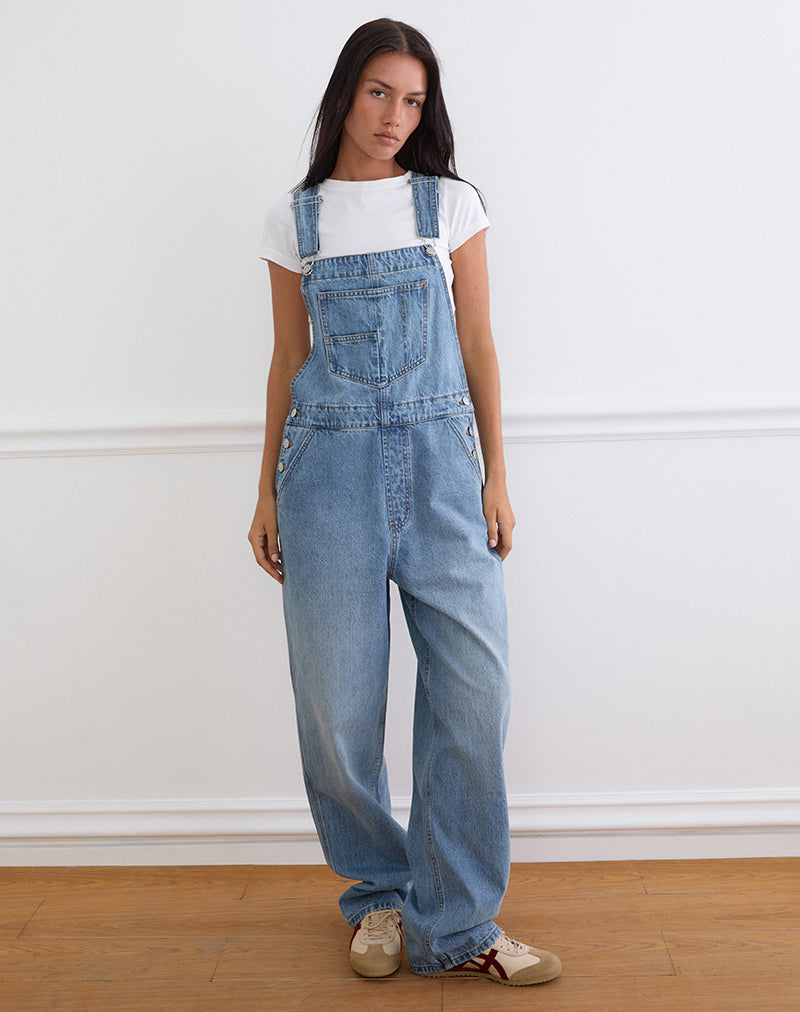 Denim Dungaree in Bright Blue Used