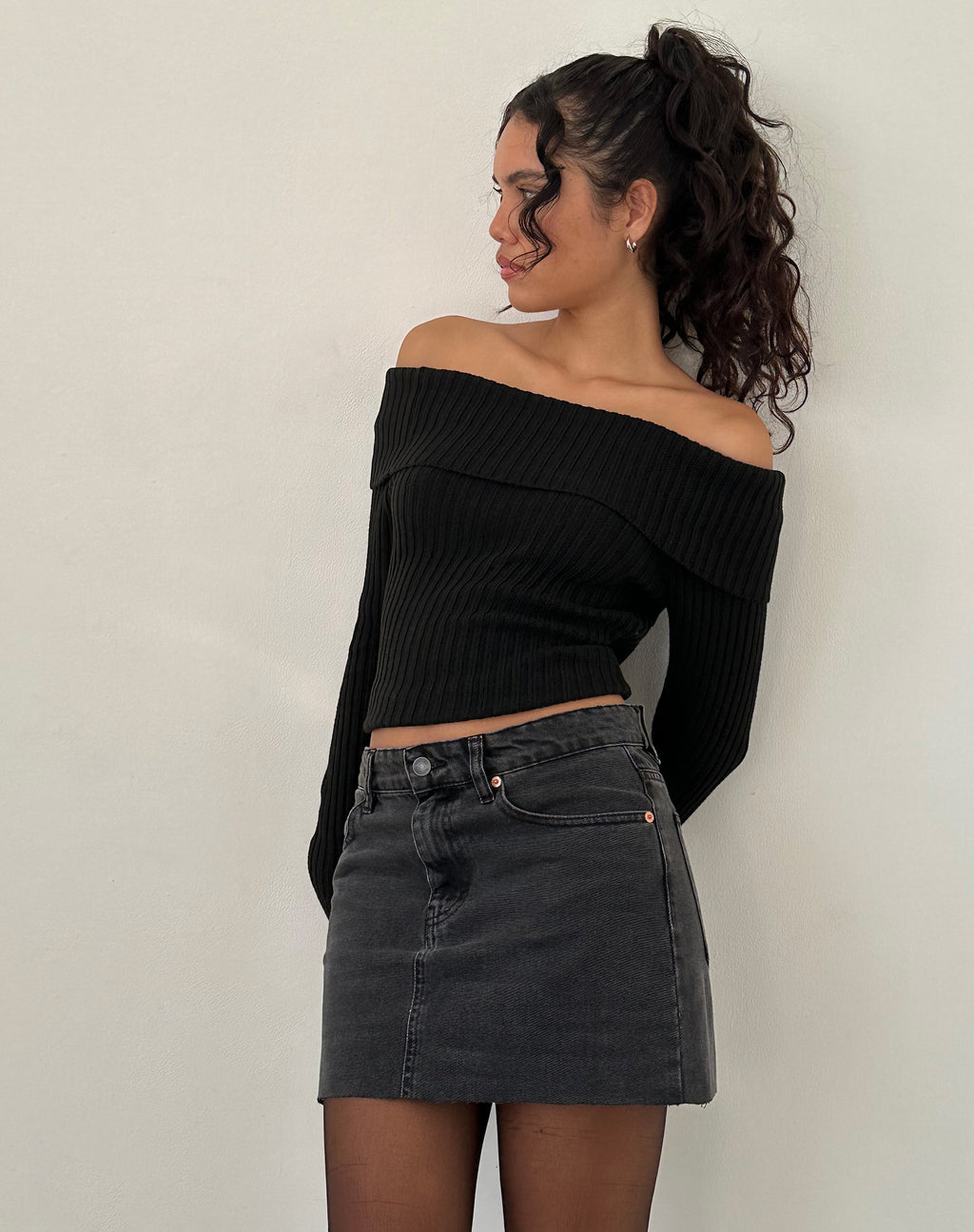 Denim Mini Skirt in Vintage Black