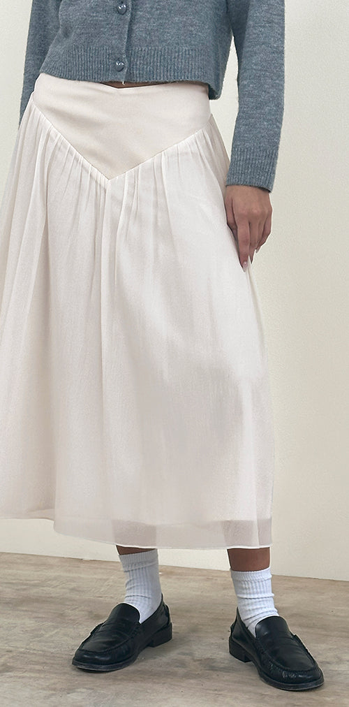 Image of Derika V Waist Maxi Skirt in Cream