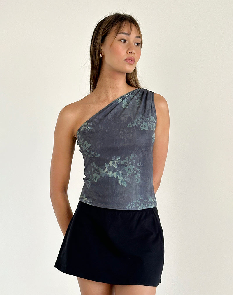Derse One Shoulder Top in Faded Botanical Green
