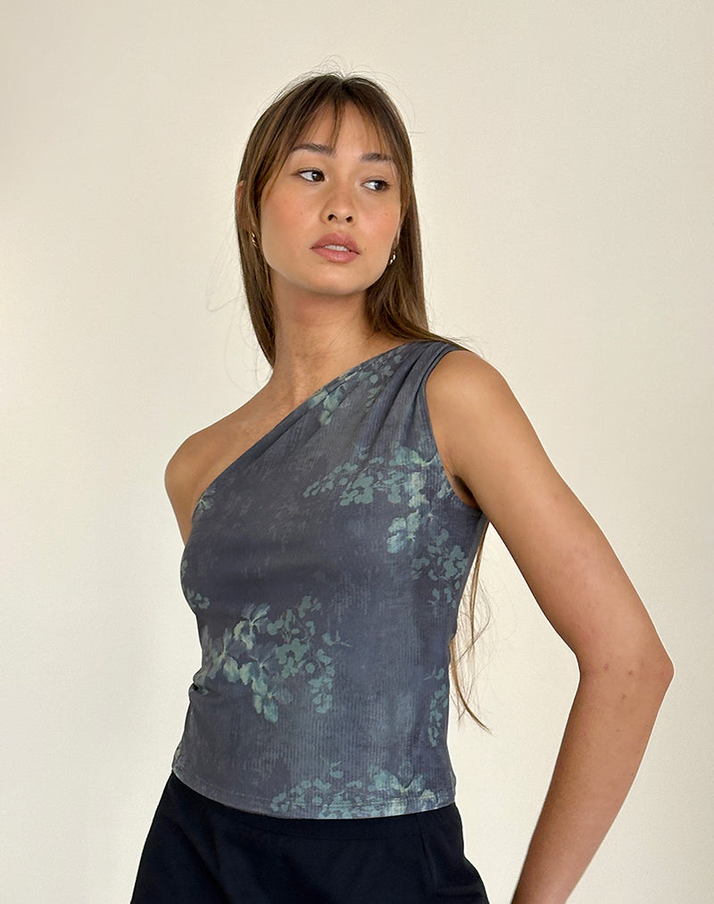 Image of Derse One Shoulder Top in Faded Botanical Green